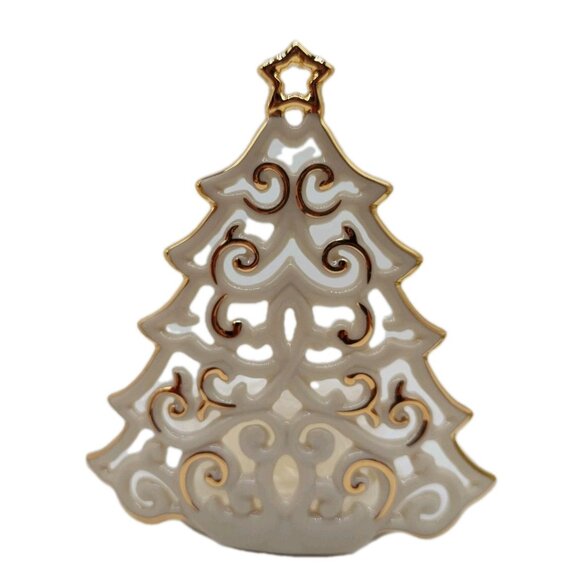 Lenox Bright Christmas Tree Votive Pierced Tree with Gold Trim - Picture 1 of 6